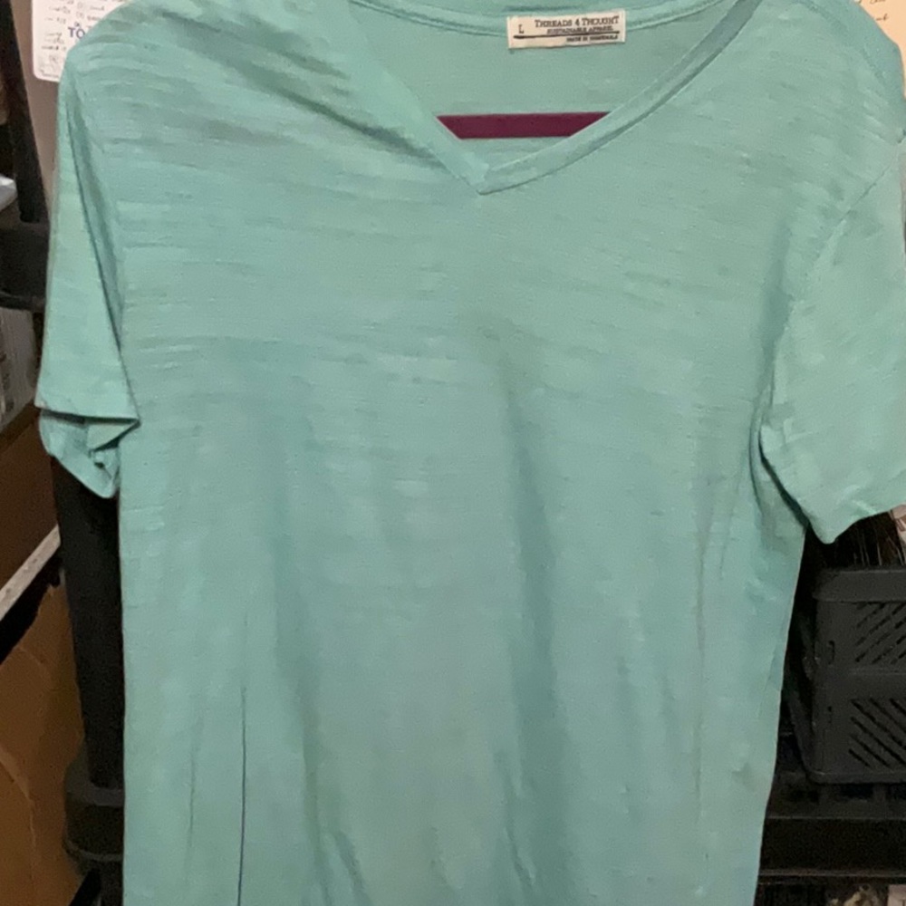 Threads 4 Thought (L) V-neck Teal Men Plain T-shirt